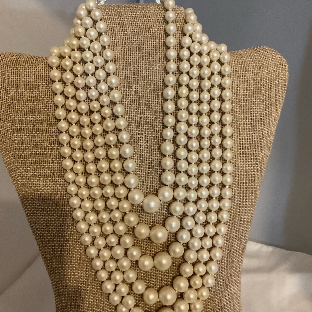 Vintage Pearl Necklace 6 Strands Cream Knotted 4mm - 12mm beads 13+” Length - Picture 3 of 7